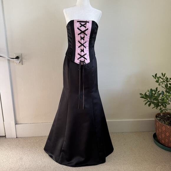Vtg Jessica McClintock Gunne Sax Corset Lace Up Black 4 5 6 Strapless Gown Dress - Picture 1 of 14
